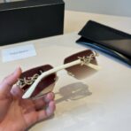 圣罗兰Kate 系列白色镜腿金色 YSL 标识装饰半框方形渐变太阳镜 - 图片 3