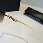 圣罗兰Kate 系列白色镜腿金色 YSL 标识装饰半框方形渐变太阳镜 - 图片 4