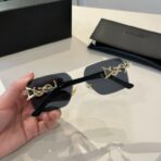 圣罗兰Kate 系列黑色镜腿金色 YSL 标识装饰半框方形渐变太阳镜 - 图片 3