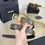 圣罗兰（Saint Laurent）YSL 标识系列橄榄绿色牛皮银色方形 YSL 扣腰带