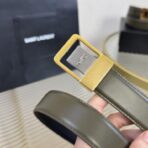 圣罗兰（Saint Laurent）YSL 标识系列橄榄绿色牛皮银色方形 YSL 扣腰带 - Imagem 2
