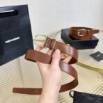 圣罗兰（Saint Laurent）褐色小牛皮金色板扣男士腰带