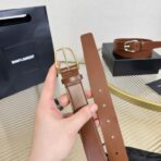 圣罗兰（Saint Laurent）褐色小牛皮金色板扣男士腰带 - Imagem 4