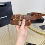 圣罗兰（Saint Laurent）褐色小牛皮金色板扣男士腰带 - Imagem 2