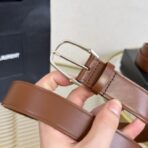 圣罗兰（Saint Laurent）褐色小牛皮银色板扣男士腰带 - Imagem 2