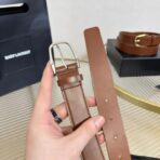 圣罗兰（Saint Laurent）褐色小牛皮银色板扣男士腰带 - Imagem 3