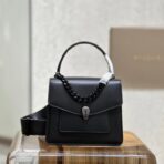 宝格丽 Serpenti East-West Maxi Chain 黑色都会小牛皮手提单肩包