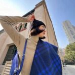 巴宝莉(Burberry) 全智贤同款双面格子围巾 深蓝色