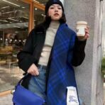 巴宝莉(Burberry) 全智贤同款双面格子围巾 深蓝色 - 图片 3