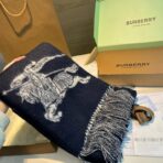 巴宝莉(Burberry) 双面双色提花羊绒围巾 蓝白拼色