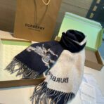 巴宝莉(Burberry) 双面双色提花羊绒围巾 蓝白拼色 - 图片 2