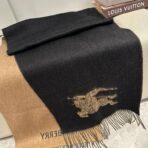 巴宝莉(Burberry) 双面双色提花羊绒围巾 黑杏拼色 - 图片 2