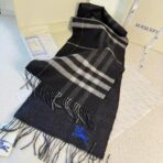 巴宝莉(Burberry) 双面格纹金属线羊绒围巾 黑色 - 图片 2