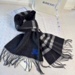 巴宝莉(Burberry) 双面格纹金属线羊绒围巾 黑色 - 图片 3