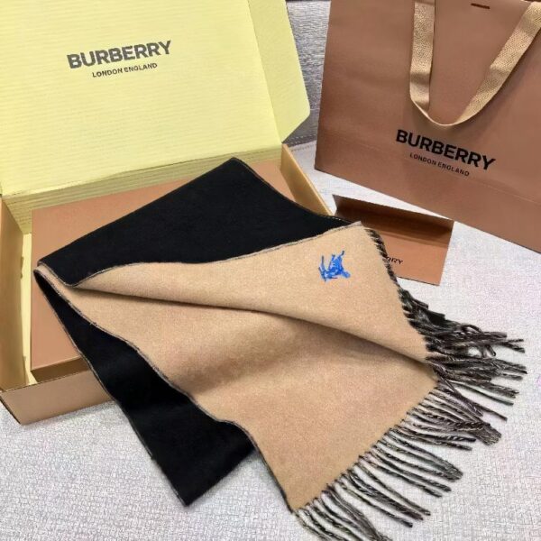 巴宝莉(Burberry) 双面素色刺绣长巾 黑棕