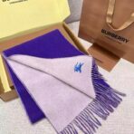 巴宝莉(Burberry) 双面素色马术骑士徽标刺绣长巾 紫色