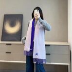 巴宝莉(Burberry) 双面素色马术骑士徽标刺绣长巾 紫色 - 图片 4