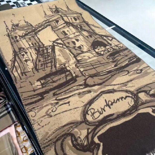 巴宝莉(Burberry) 双面英国塔桥提花羊绒围巾 米棕拼色