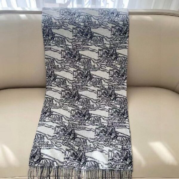 巴宝莉(Burberry) 经典石色格纹+提花马术战马徽标披肩 黑白拼色