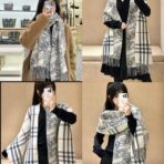 巴宝莉(Burberry) 经典石色格纹+提花马术战马徽标披肩 黑白拼色 - 图片 4