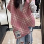 巴宝莉(Burberry)全智贤同款格纹帽子羔毛围巾 粉色 - 图片 2