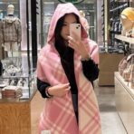 巴宝莉(Burberry)全智贤同款格纹帽子羔毛围巾 粉色 - 图片 4