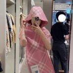 巴宝莉(Burberry)全智贤同款格纹帽子羔毛围巾 粉色 - 图片 3