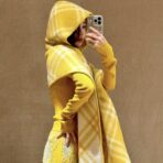 巴宝莉(Burberry)全智贤同款格纹帽子羔毛围巾 黄色