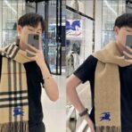 巴宝莉(Burberry)双面刺绣 印花 提花羊绒格子围巾 棕色 - 图片 2