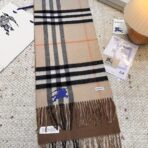 巴宝莉(Burberry)双面刺绣 印花 提花羊绒格子围巾 棕色 - 图片 4