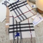 巴宝莉(Burberry)双面刺绣 印花 提花羊绒格子围巾 白棕拼色 - 图片 2