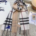 巴宝莉(Burberry)双面刺绣 印花 提花羊绒格子围巾 白棕拼色 - 图片 4