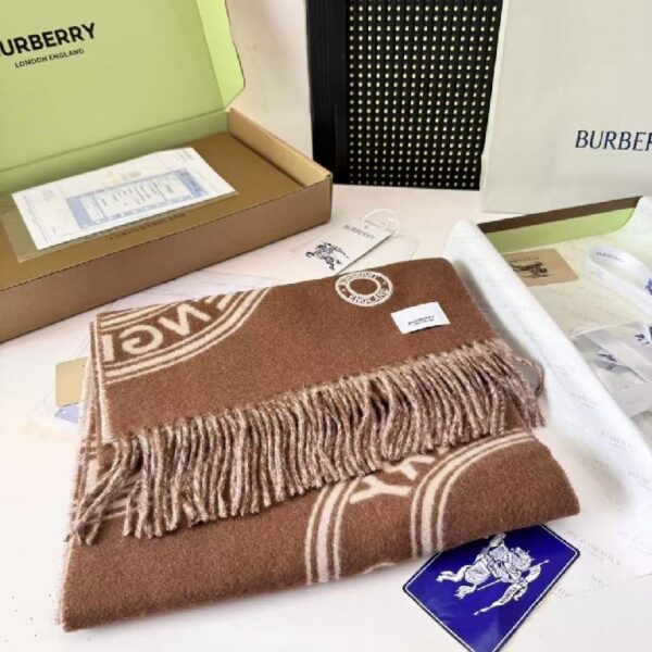 巴宝莉(Burberry)双面双色圆环logo设计羊毛围巾 米棕拼色