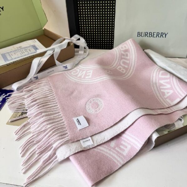 巴宝莉(Burberry)双面双色圆环logo设计羊毛围巾 粉白拼色