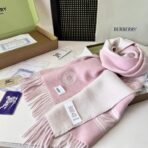 巴宝莉(Burberry)双面双色圆环logo设计羊毛围巾 粉白拼色 - Imagem 2