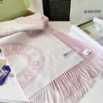 巴宝莉(Burberry)双面双色圆环logo设计羊毛围巾 粉白拼色 - Imagem 3