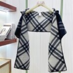 巴宝莉(Burberry)带帽款羊绒羊毛混纺围巾送专柜新款别针 黑色 - 图片 2