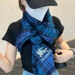 巴宝莉·Burberry进口尼泊尔羊绒顶级战马刺绣围巾 蓝色 - 图片 2