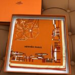 新款双面丝印 姆米斜纹真丝方巾 橙色款 - 图片 2