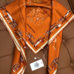 新款双面丝印 姆米斜纹真丝方巾 橙色款 - 图片 4