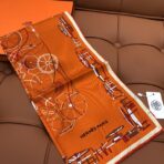 新款双面丝印 姆米斜纹真丝方巾 橙色款 - 图片 3