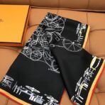 新款双面丝印 姆米斜纹真丝方巾 黑色款 - 图片 2