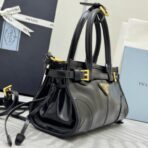 普拉达（Prada）Mini Galleria 黑色亮面皮革手提斜挎包 - 图片 2