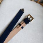普拉达（Prada）蓝色绒面革金色板扣男士腰带 - Imagem 3