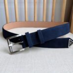 普拉达（Prada）蓝色绒面革银色板扣男士腰带 - Imagem 2