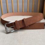 普拉达（Prada）褐色绒面革暗银色板扣男士腰带 - Imagem 3