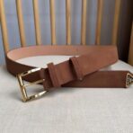 普拉达（Prada）褐色绒面革金色板扣男士腰带 - Imagem 3