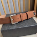 普拉达（Prada）褐色绒面革银色板扣男士腰带 - Image 2