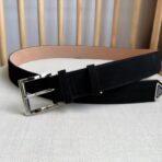 普拉达（Prada）黑色绒面革暗银色板扣男士腰带 - Imagem 3