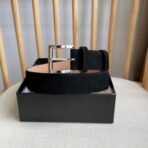 普拉达（Prada）黑色绒面革暗银色板扣男士腰带 - Imagem 2